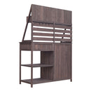 Brown Fir Wood Potting Bench - 5-Drawer Garden Workstation with Slatted Back Panel & Storage Cabinet
