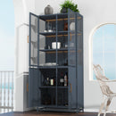 Modern Style 76.75'' Tall Steel Display Cabinet with Double Glass Doors, LED Lights, 3-Sided Glass for Collectibles - Dark Blue