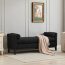 Elegant Upholstered Bench, Daybed, Ottoman with Wood Legs & 2 Bolster Pillows, Black Boucle, 66.34'