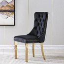 Luxurious Black Velvet Dining Chairs with Gold Mirrored Finish Legs - Set of 2, 19.7'L x 24'D x 36.2'H, Opulent Dining Room Decor