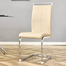 Modern Dining Chairs, PU Faux Leather High Back Upholstered Side Chair with Silver C-shaped Tube Chrome Metal Legs for Dining Room Kitchen Vanity Patio Club Guest Office Chair (Set of 4 (Beige+PU)
