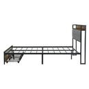 Modern King Bed Frame with Storage & LED Lights, Upholstered Headboard, USB Charging Station, Easy Assembly, Grey