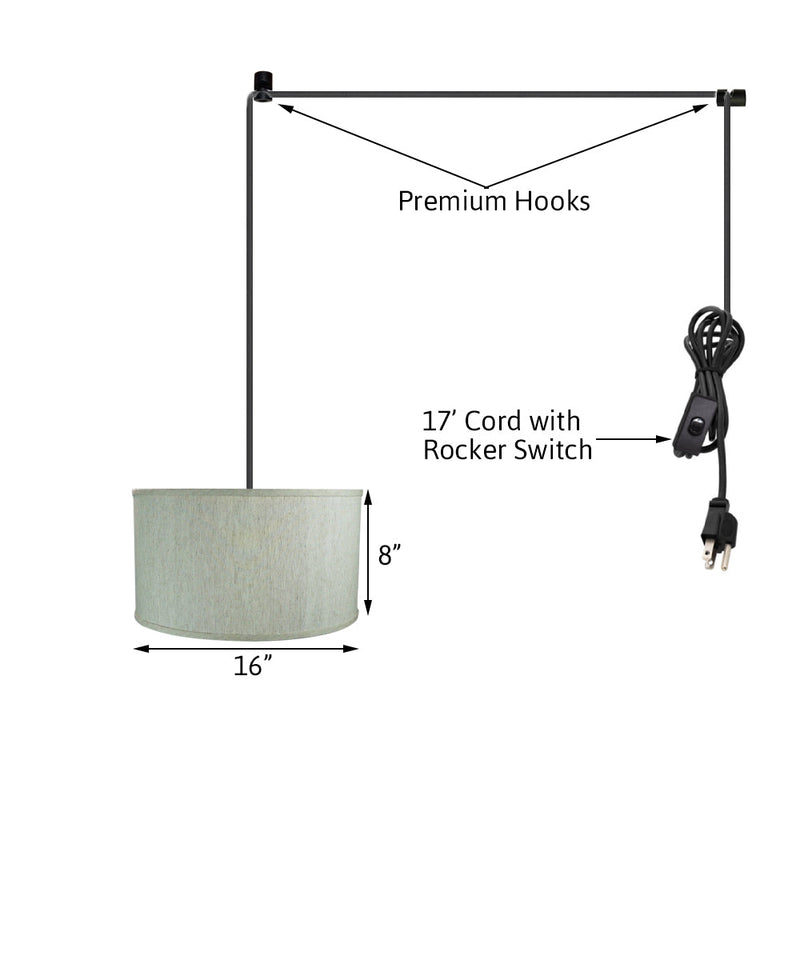 1 Light Swag Plug-In Pendant 16"w Textured Oatmeal Shade, 17' Black Cord