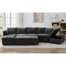 146.9" L-shaped Sofa Sectional Sofa Couch Pull-out Sofa Bed with a Movable Storage Ottoman, a Storage Chaise Lounge and Two USB Ports for Living Room, Grey