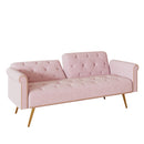 Velvet Sofa Bed with Nail Head Trim and Matching Throw Pillow, Pink, 69.7-inch