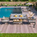 Outdoor Sectional Sofa Set 5-Person Patio Seating Group with Cushions and Coffee Table, Grey, Steel & Acacia Wood