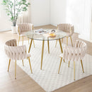 Modern Velvet Dining Chairs Set of 2, Upholstered Woven Dining Chair with Golden Metal Legs, Upholstered Dining Chairs for Dining Room, Kitchen, Vanity, Living Room
