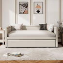 Modern Style Twin Size Upholstered Daybed with Trundle for Guest Room, Small Bedroom, Study Room, Beige
