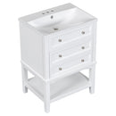 24' Bathroom Vanity With Sink, Bathroom Storage Cabinet with Drawer and Open Shelf, Solid Wood Frame, White (Old Sku:SY999991AAK)