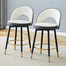Modern White and Dark Gray Spliced Color PU Upholstered Bar Chair with Black Metal Legs, 360° Rotatable, Set of 2