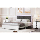 Queen Size Upholstered Bed with LED Light,Modern Platform Bed with with Velvet Headboard,White
