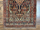 Antique Persian Runner Rug 3.7 x 15.8, Navy Blue Multicolor, Hand Knotted Handmade Wool Rug for Hallway, Geometric Medallions, Persian Hamadan Rug