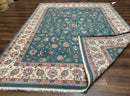 Indo Persian Rug 8x10, Green and Beige Oriental Carpet, Traditional Wool Area Rug, Floral Allover Pattern