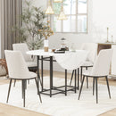 TOPMAX Space-Saving 5-Piece Extendable Kitchen Dining Table Set for Small Spaces - Round Faux Marble Top with Black Frame, 4 Upholstered Chairs, Compact Foldable Design,White+Beige
