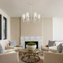 Brushed Nickel Six Light Chandelier With Clear Glass Shades