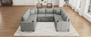 Multi-functional U-shaped Sectional Sofa Convertible Pull-out Bed Gray Chenille 107.1'
