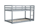 Solid Wooden , Solid Rubber Wooden Twin over Twin Floor Bunk Bed with Ladder ,Upper and Bottom Bed Platforms crafted with Strengthened Slats ,Grey