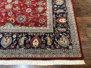 Pak Persian Rug 9x12, Red and Navy Blue, Floral Allover, Hand Knotted Vintage Wool Carpet, Fine 260 KPSI