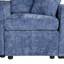 L-shaped Convertible Sofa Bed with Pull-Out Bed, Cup Holders, and Storage Space, Blue Chenille, 120.5'