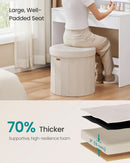 Round Folding Storage Ottoman Cappuccino Beige Velvet