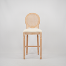 Hengming French Country Wooden Barstools Rattan Back With Upholstered Seating , Beige and Natural