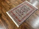 Pak Persian Rug 3x4, Wool Hand Knotted Vintage Traditional Carpet, Navy Blue & Red, Very Fine Small Handmade Floral Rug