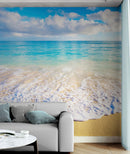 Ocean Beach Shore Wallpaper Mural. Tropical Theme Wall Decor.