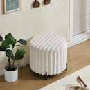 Beige Upholstered Round Pouf Ottoman Foot Rest with Black Metal Legs, Faux Fur, 22.05' Wide