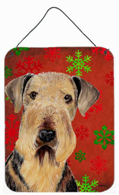 Airedale Red and Green Snowflakes Holiday Christmas Wall or Door Hanging Prints