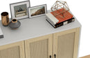 Buffet Storage Cabinet White Rattan Decor 4 Doors 48 Inch