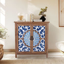Blue Porcelain Front Accent Storage Cabinet With 2 Doors