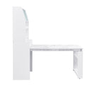 TOPMAX Compact 33.5x15.7x69inch Buffet with Hutch and Foldable Dining Table, Multifunctional Cupboard with Storage Shelf and Side Hooks for Small Places,Studio, Apartment, Marble White