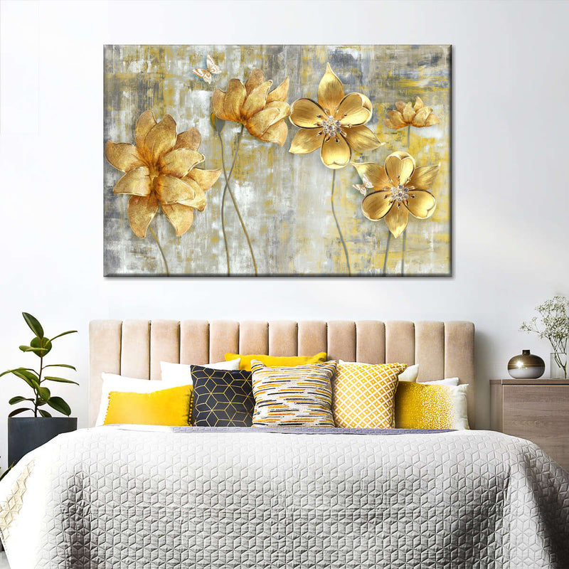 Large Golden Flowers Wall Art