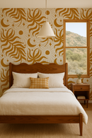 Lunar Leaf Wallpaper, beige and marigold