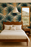 Palm Deco Wallpaper, blue and orange
