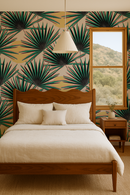Palm Deco Wallpaper, green and yellow
