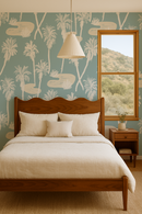 Palm Oasis Wallpaper, dusty blue and white