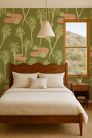 Palm Oasis Wallpaper, olive green and coral