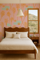 Palm Oasis Wallpaper, pink and orange