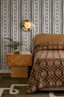 Daisy Chain Stripe Wallpaper, beige and black