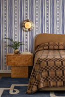 Daisy Chain Stripe Wallpaper, beige and blue