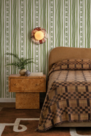 Daisy Chain Stripe Wallpaper, beige and green