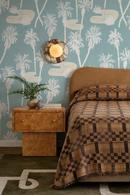 Palm Oasis Wallpaper, dusty blue and white