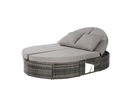 Outdoor Patio Round Daybed, Sun Bed with Adjustable Backrests and Foldable Cup Trays, Reclining Outdoor Lounger Wicker Rattan Patio Daybed with Cushions and Pillows for Backyard Poolside