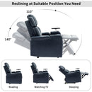 Blue PU Leather Power Recliner Theater Chair with Cooling Cup Holder, Bluetooth Speaker, LED Lights, USB Ports