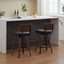 Swivel Bar Stools Set of 2, 26' Upholstered Faux Leather Counter Height Barstools with Walnut Back & Bentwood Legs, Mid Century Modern Bar Chairs Island Stools for Kitchen Counter, Black PU, SW1864BK