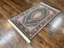Sino Persian Rug 4x6, Wool with Silk Highlights, Fine Hand Knotted Carpet, Green & Maroon Red, Herati Medallion, Vintage Rug