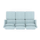 Ergonomic Three-Seater Sofa with Movable Ottomans and Lumbar Pillow in Sky Blue Chenille