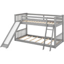 Grey Twin Bunk Bed With Slide Solid Pine Construction