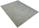 Modern Stripe Pattern Beige and Gray Hand Tufted Wool and Silk Area Rug